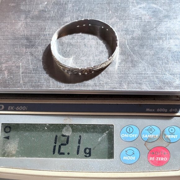 VTG Sterling Silver 925 Flower Scroll Design Bangle Bracelet Size 7.5" Fit - Picture 10 of 10